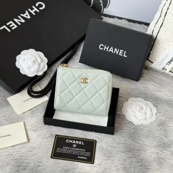 AP3999 Seven-character Short Zipper Bag Imported Lambskin Wallet Wallet Replica Chanel wallets