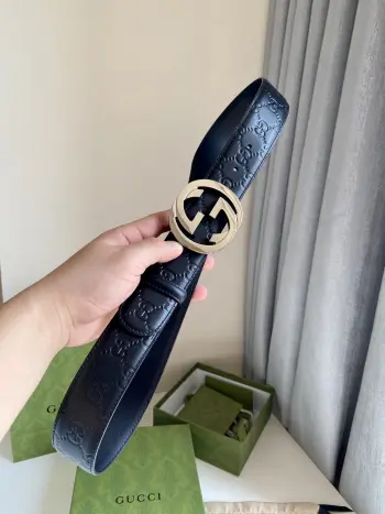 古驰 宽度3.8cm 进口头层皮带身 经典全皮压花 精品双G钢扣